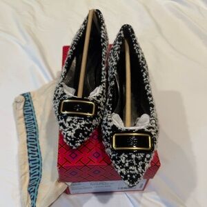 Tory Burch Black and White Tweed Flats